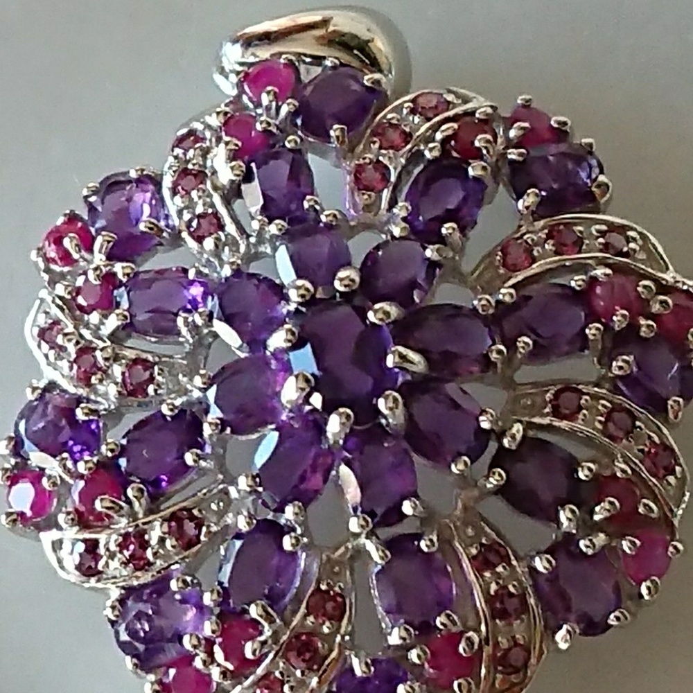 Genuine Ameythst and Ruby Pendant Necklace